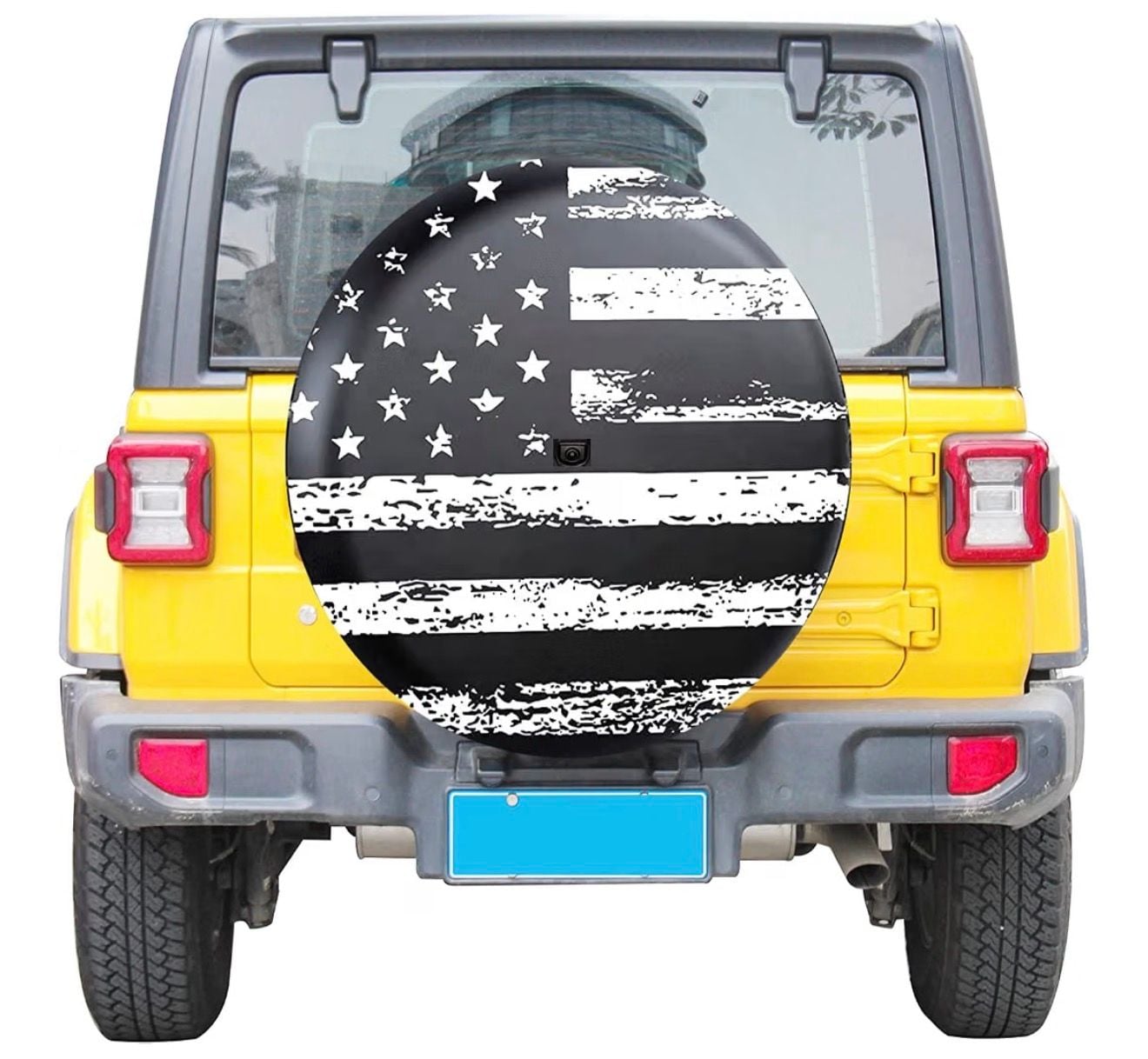Black and White American Flag Spare Wheel Cover with Back Camera Hole for Wrangler JL 3