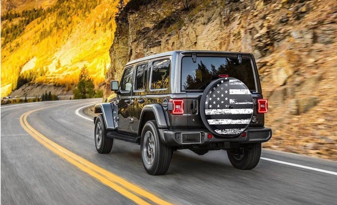 Black and White American Flag Spare Wheel Cover with Back Camera Hole for Wrangler JL 4
