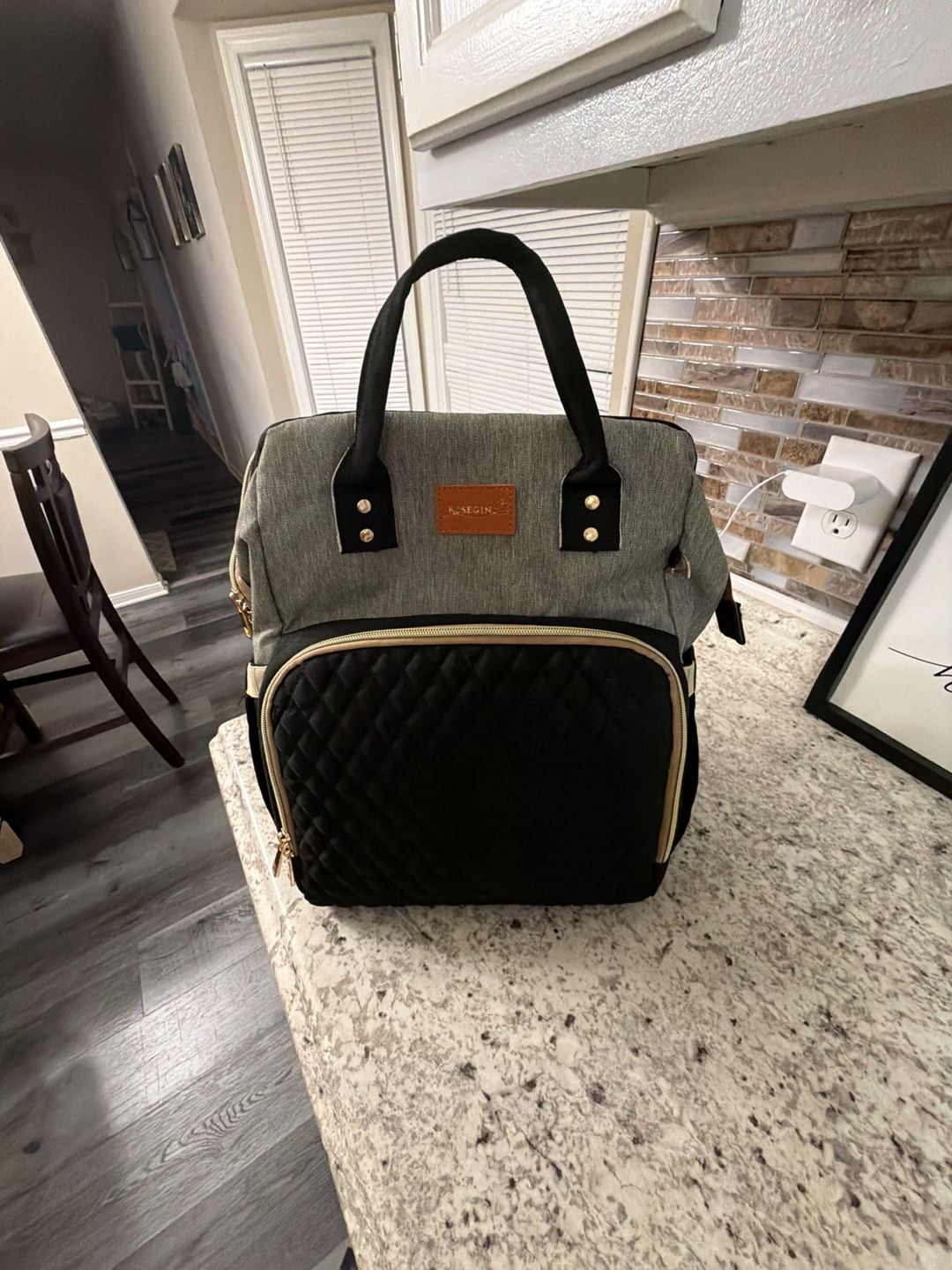 Kasegin Diaper Bag Backpack with Changing Station Gray Black 2