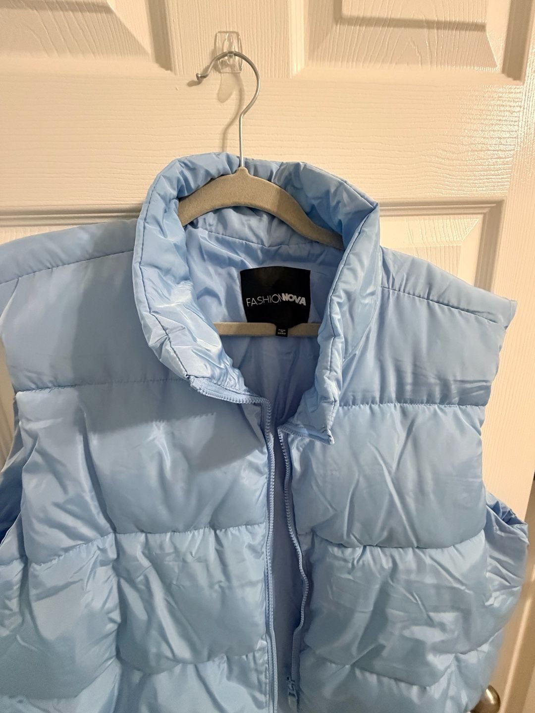 Fashion Nova Puffer Vest Light Blue Cropped Sleeveless 3