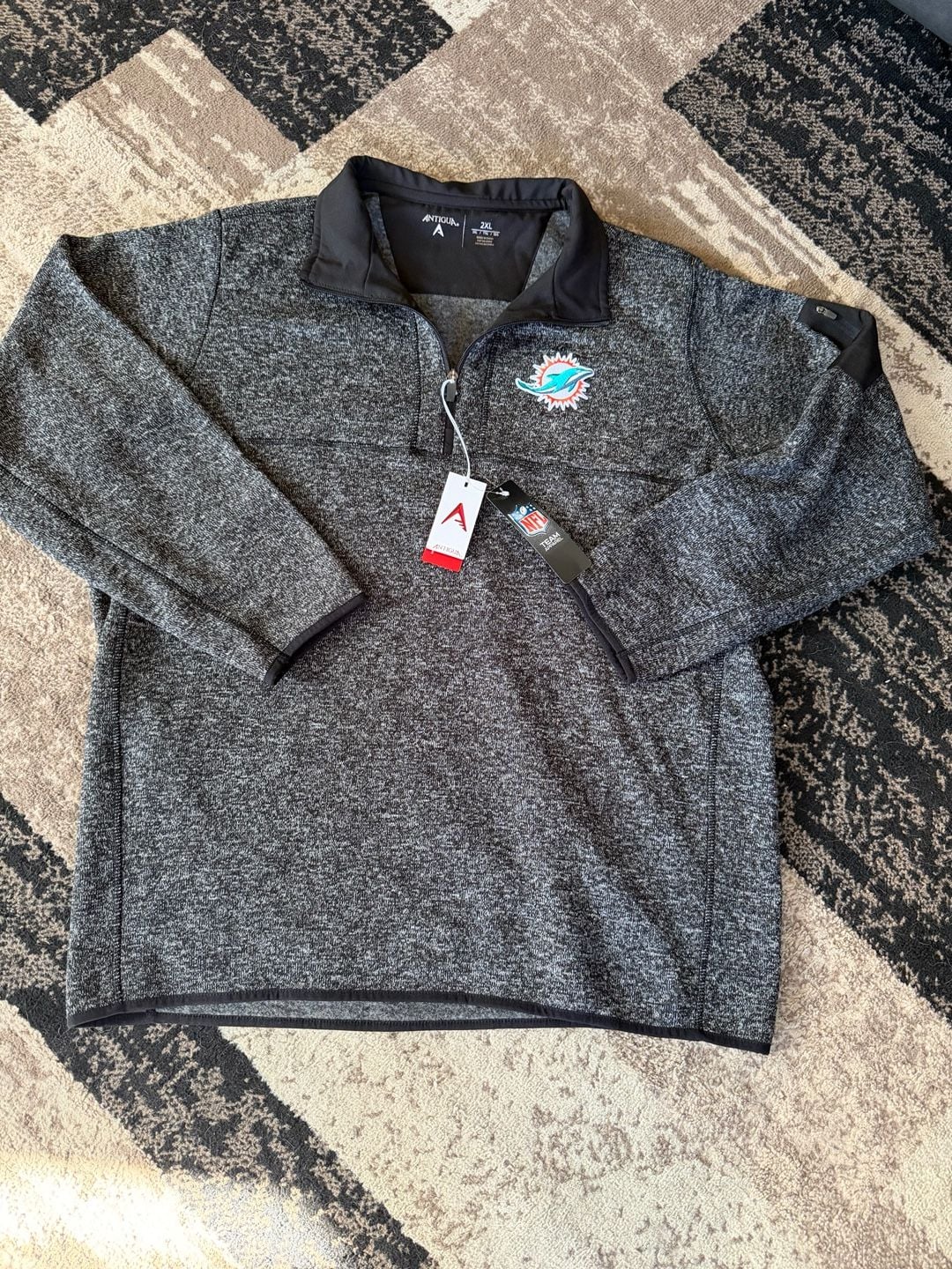 Antigua Miami Dolphins Fortune 1/4 Zip Pullover Size 2XL Black Heather 2