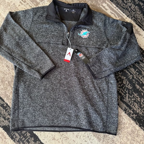 Antigua Miami Dolphins Fortune 1/4 Zip Pullover Size 2XL Black Heather