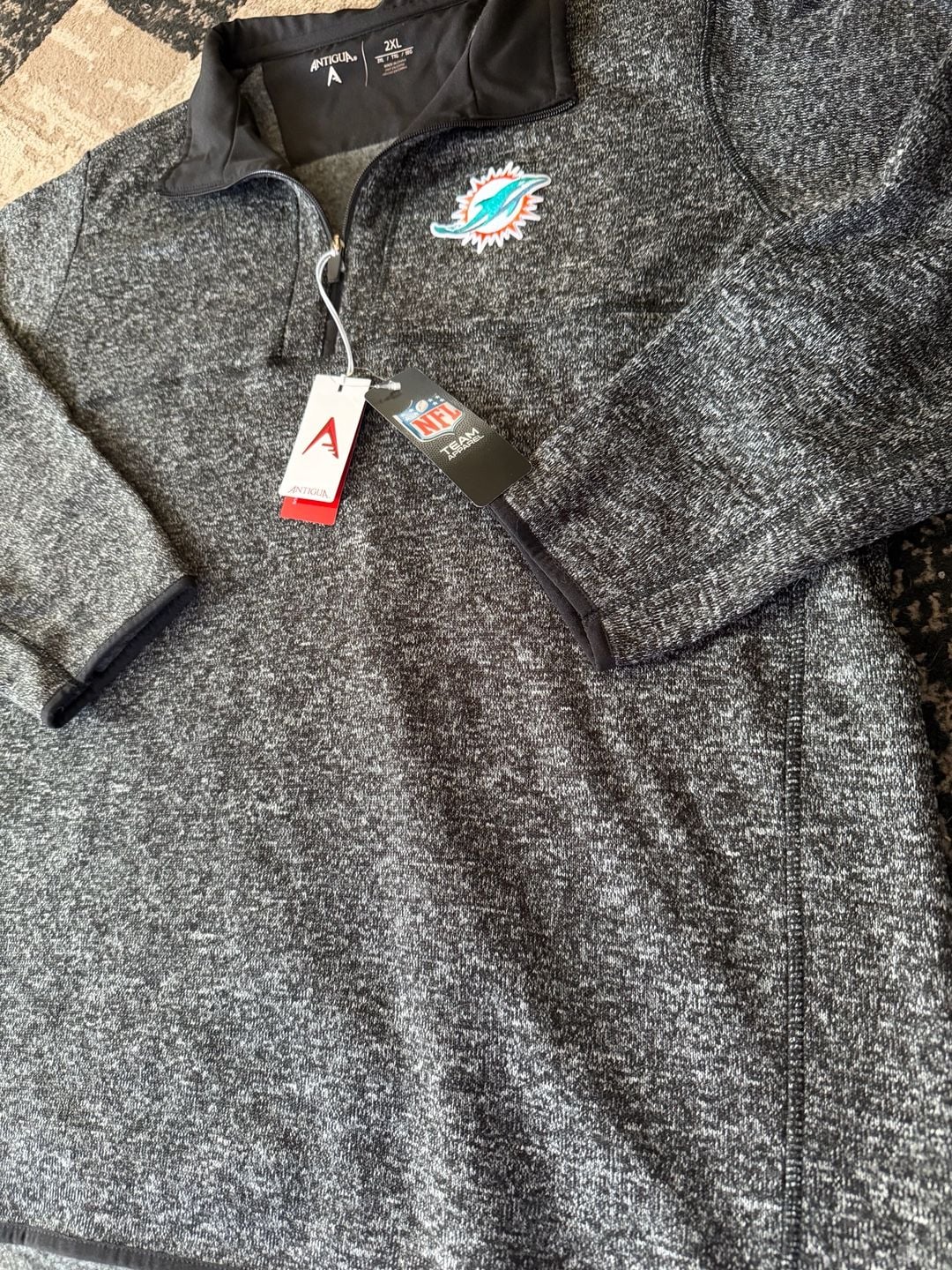 Antigua Miami Dolphins Fortune 1/4 Zip Pullover Size 2XL Black Heather 3