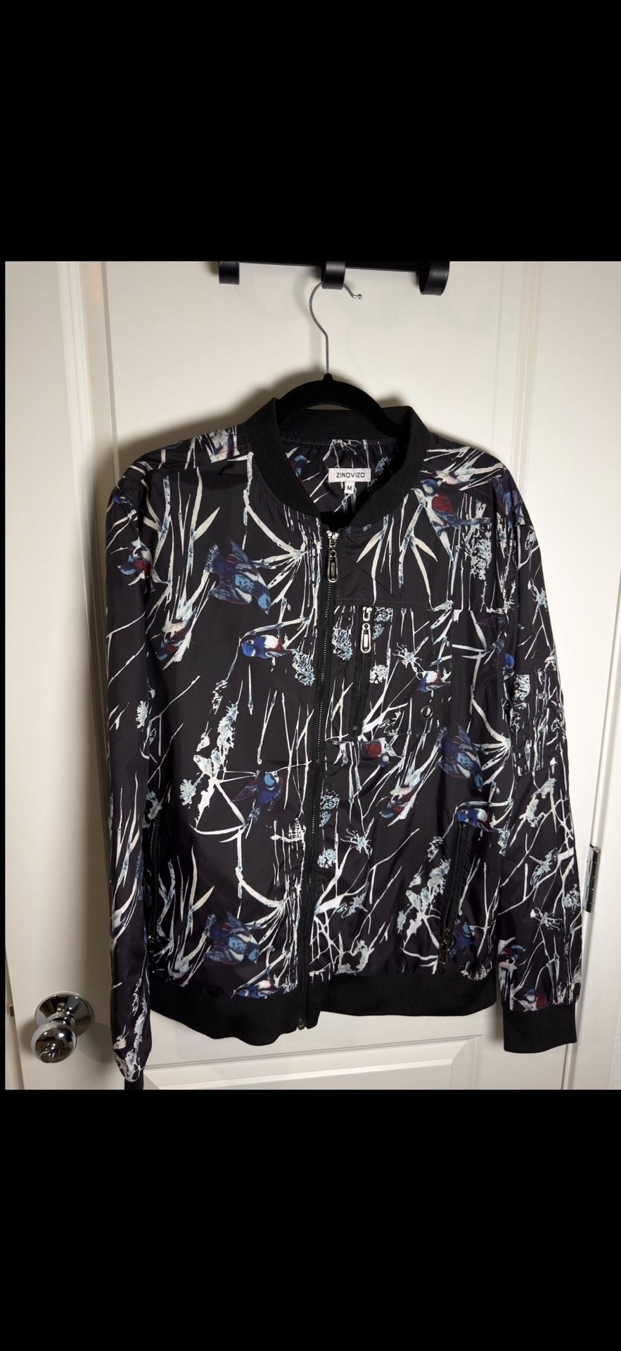 Zinovizo windbreaker Jacket Size M Black Bird Print 2
