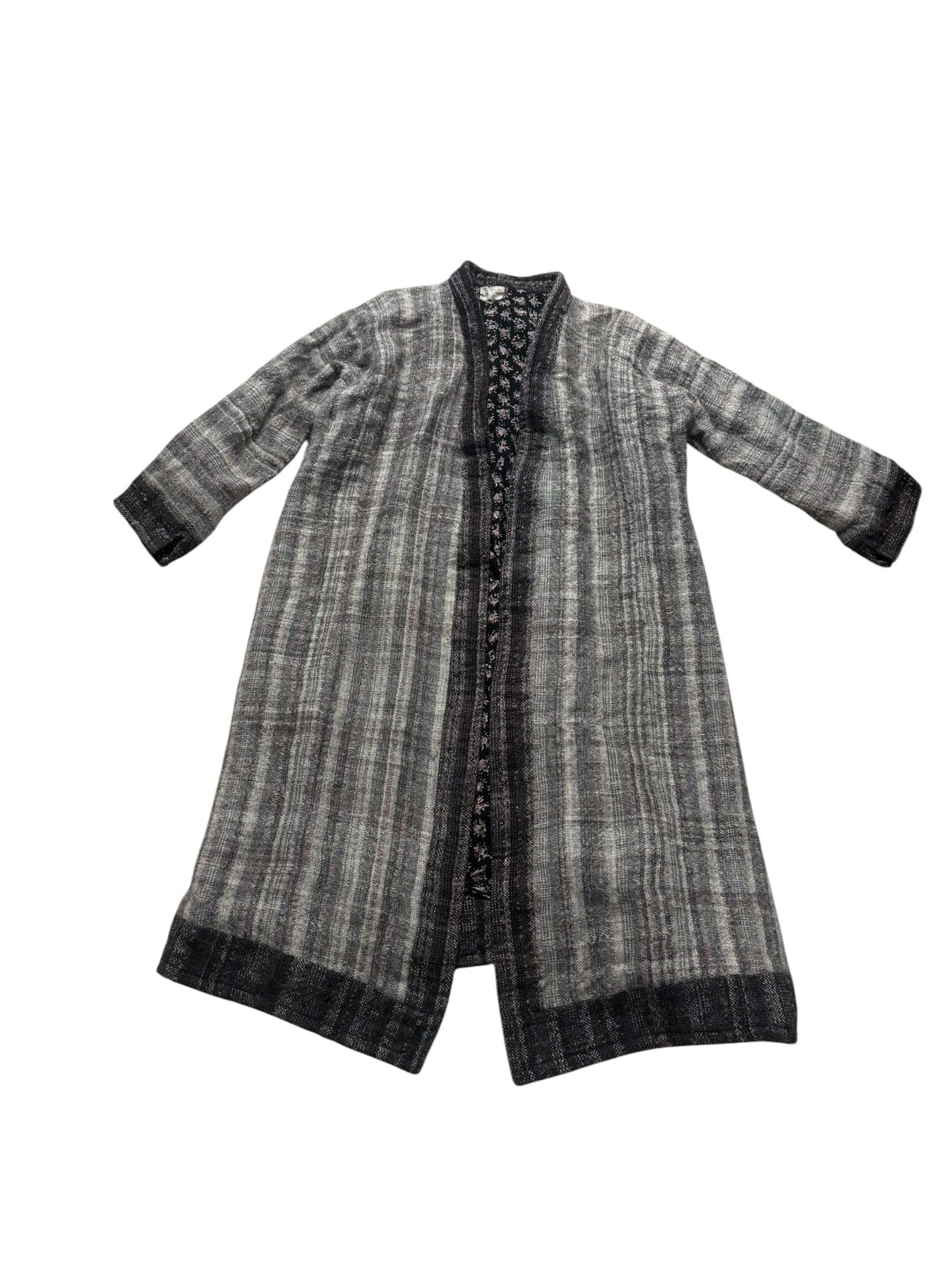 Vintage Gray Striped Open Front Cardigan with Floral Lining size S/M 2