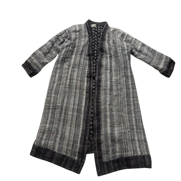 Vintage Gray Striped Open Front Cardigan with Floral Lining size S/M