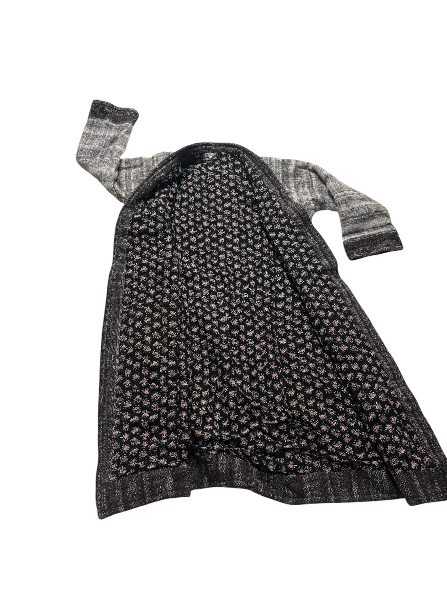 Vintage Gray Striped Open Front Cardigan with Floral Lining size S/M 3