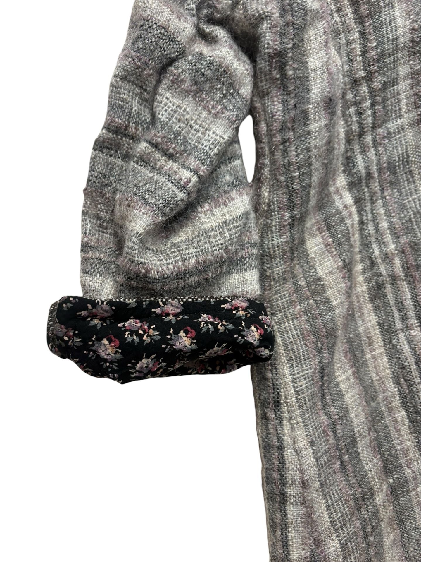 Vintage Gray Striped Open Front Cardigan with Floral Lining size S/M 5