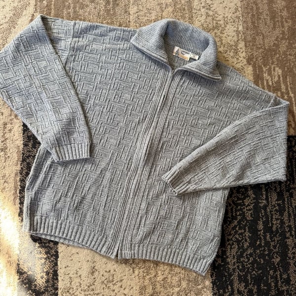 London Fog Full Zip Sweater Size 2X Blue Textured Knit Cardigan