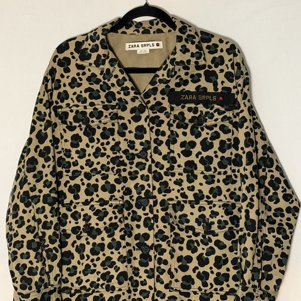 ZARA SRPLS Women’s Medium Leopard Camouflage Cotton Field Jacket Shacket Spain