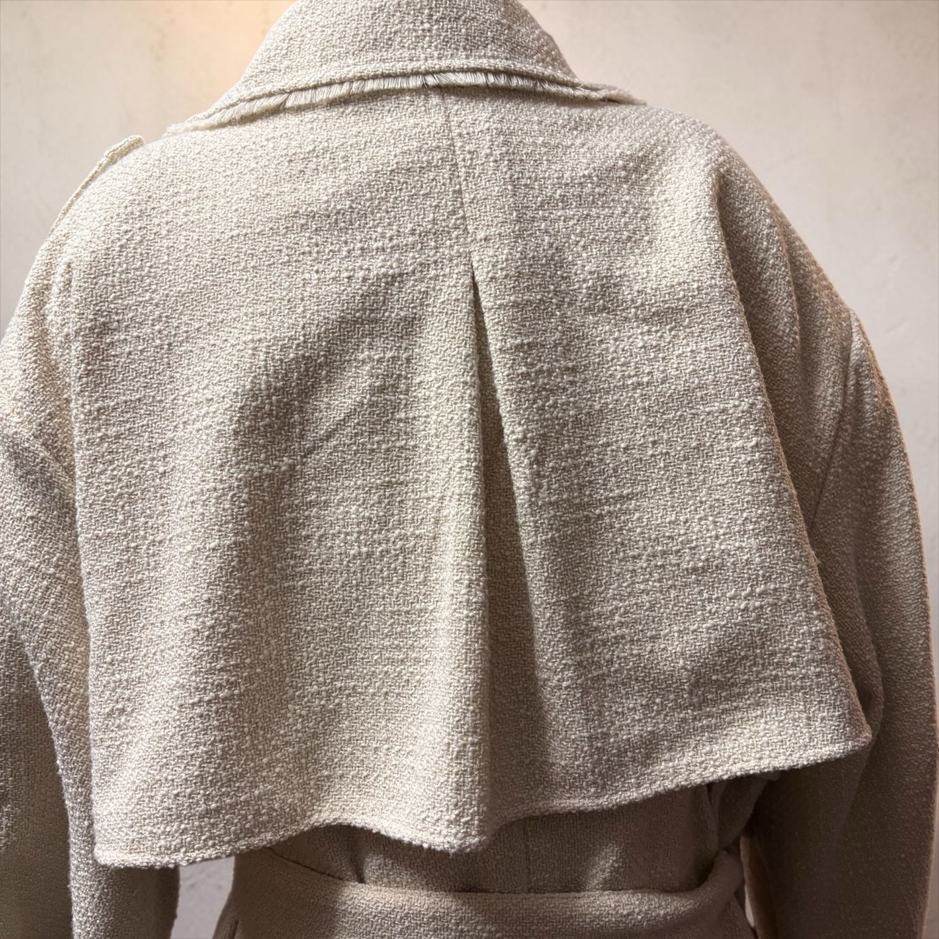 Future Collective Cream Boucle Frayed Edge Trench Coat 5