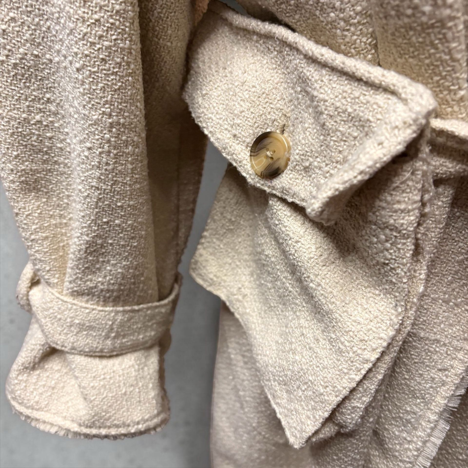 Future Collective Cream Boucle Frayed Edge Trench Coat 7