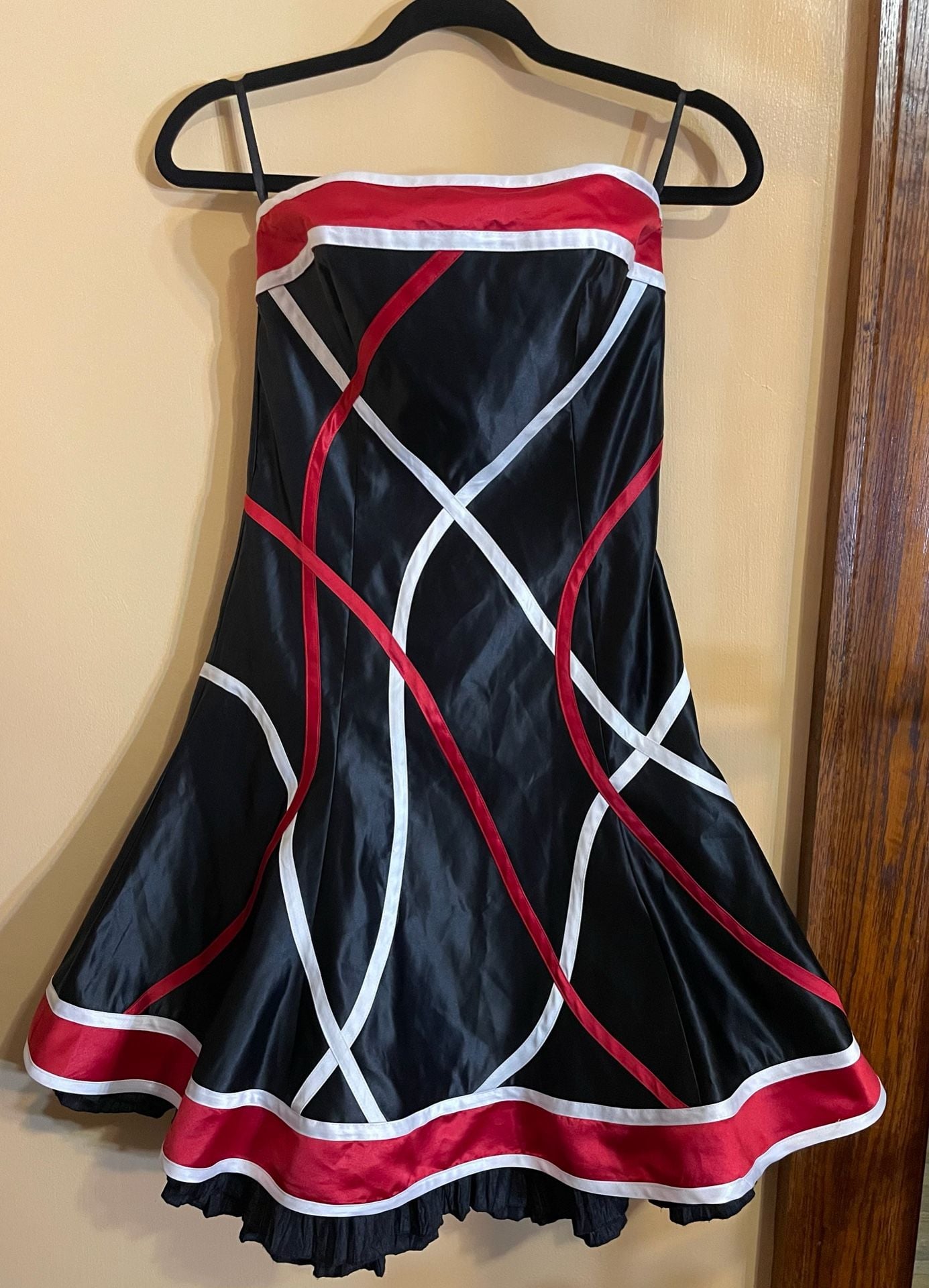 Vintage Jessica McClintock Strapless Party Cocktail Dress Size 8 Black Red White 2
