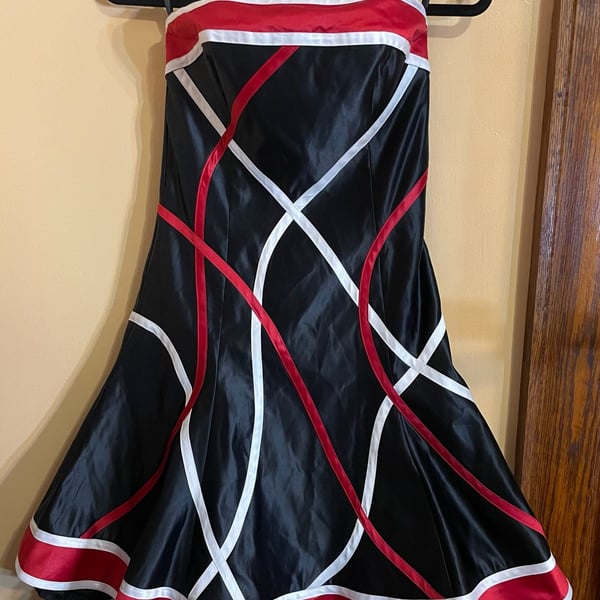Vintage Jessica McClintock Strapless Party Cocktail Dress Size 8 Black Red White