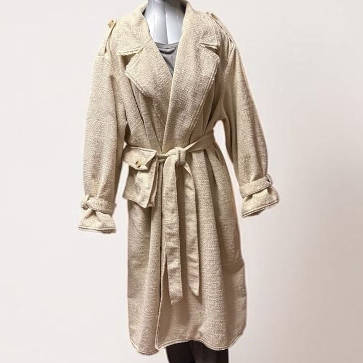 Future Collective Cream Boucle Frayed Edge Trench Coat 3