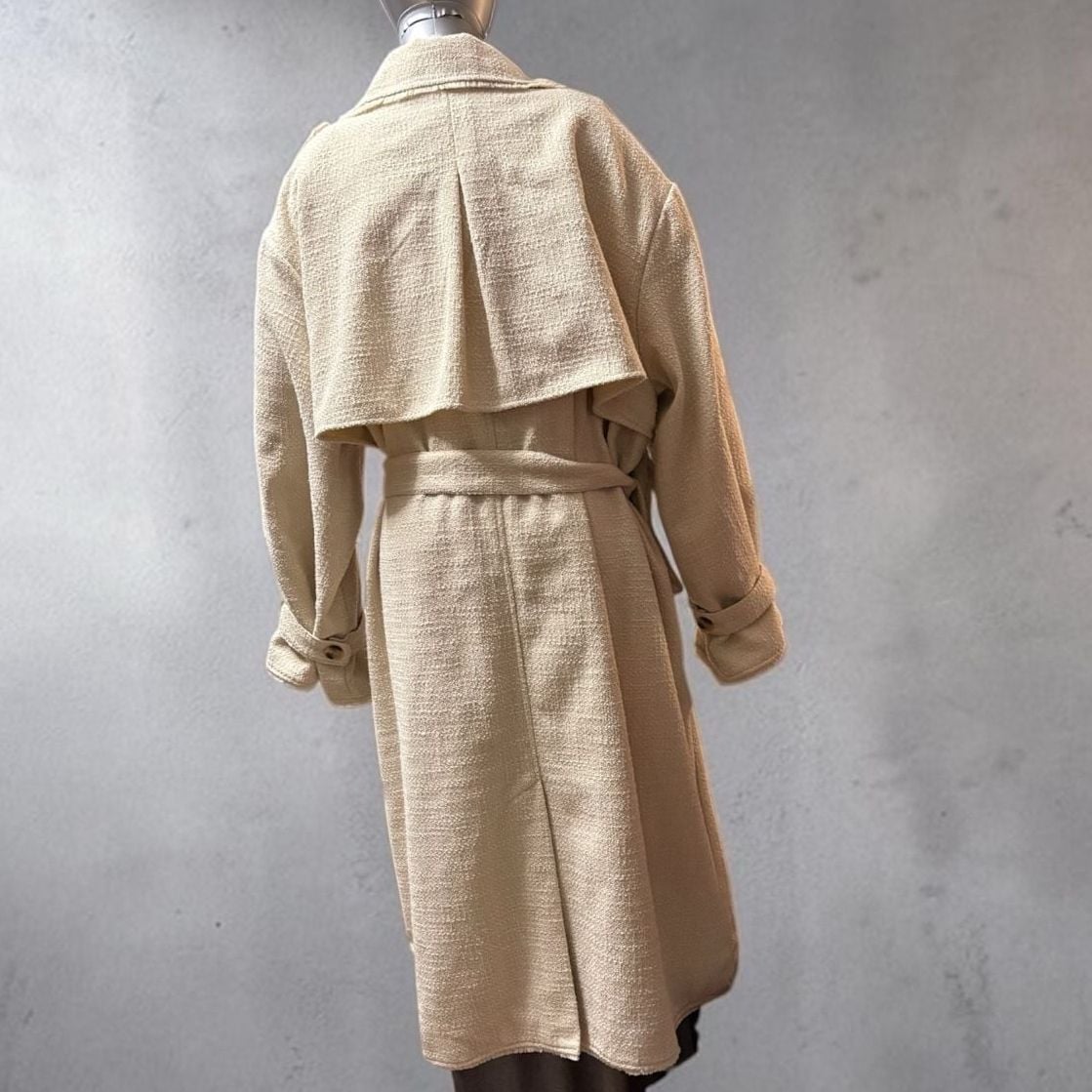 Future Collective Cream Boucle Frayed Edge Trench Coat 4