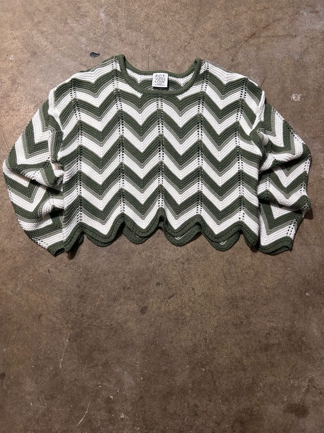 FCT WITH LOVE Unique Crop Sweater Green & White Knit Top 2