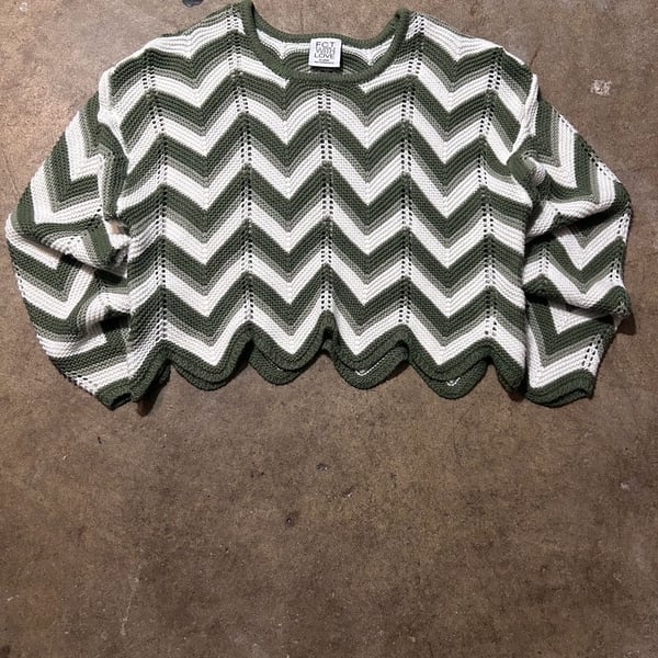 FCT WITH LOVE Unique Crop Sweater Green & White Knit Top