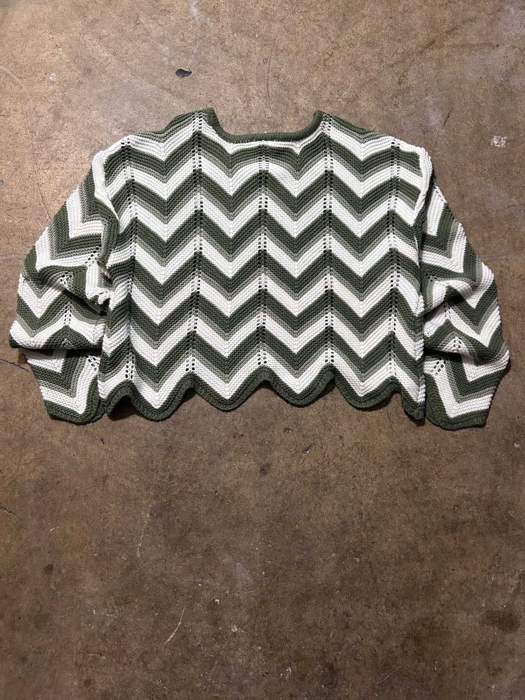 FCT WITH LOVE Unique Crop Sweater Green & White Knit Top 4
