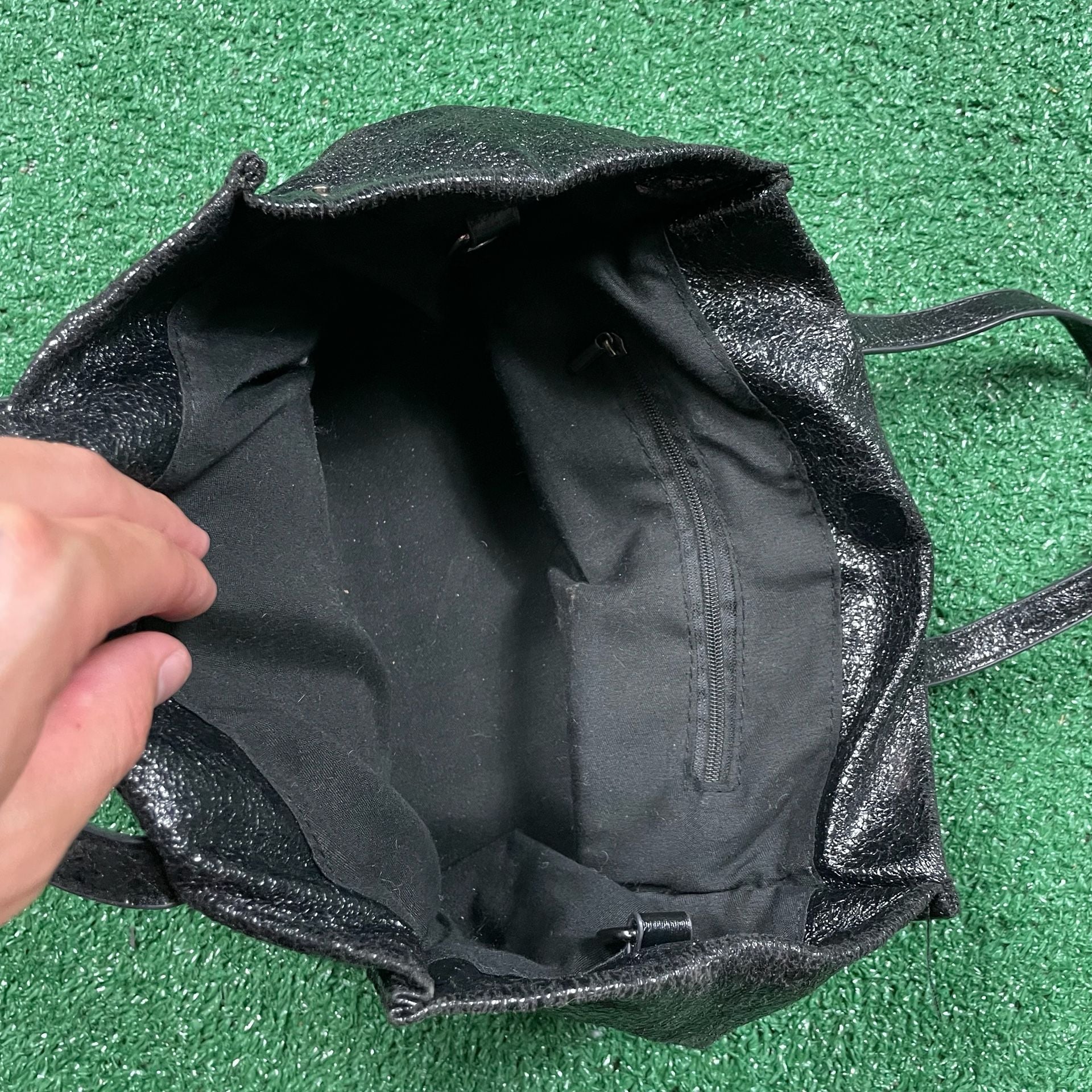 Unbranded Black Glossy Crackled Faux Leather Tote Handbag 7