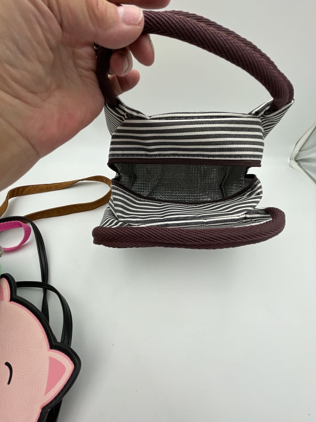 6 piece bundle. Four adorable little girl Crossbody Purses, tinker bell wallet and hello kitty lunch bag 7