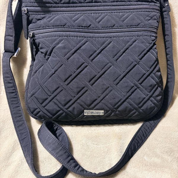 Solid Black Vera Bradley Triple Zip Hipster Bag Tote Purse Microfiber