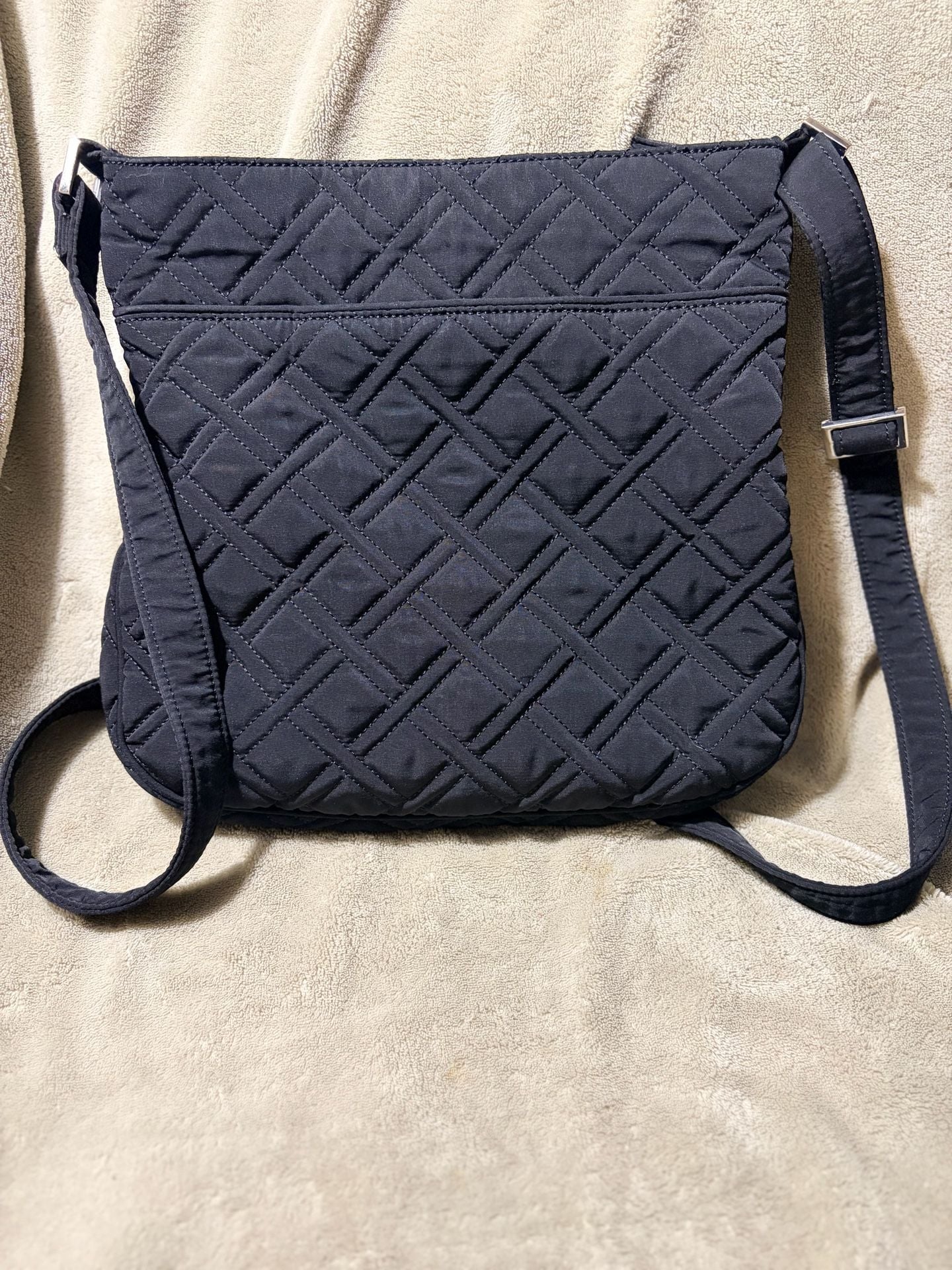Solid Black Vera Bradley Triple Zip Hipster Bag Tote Purse Microfiber 3