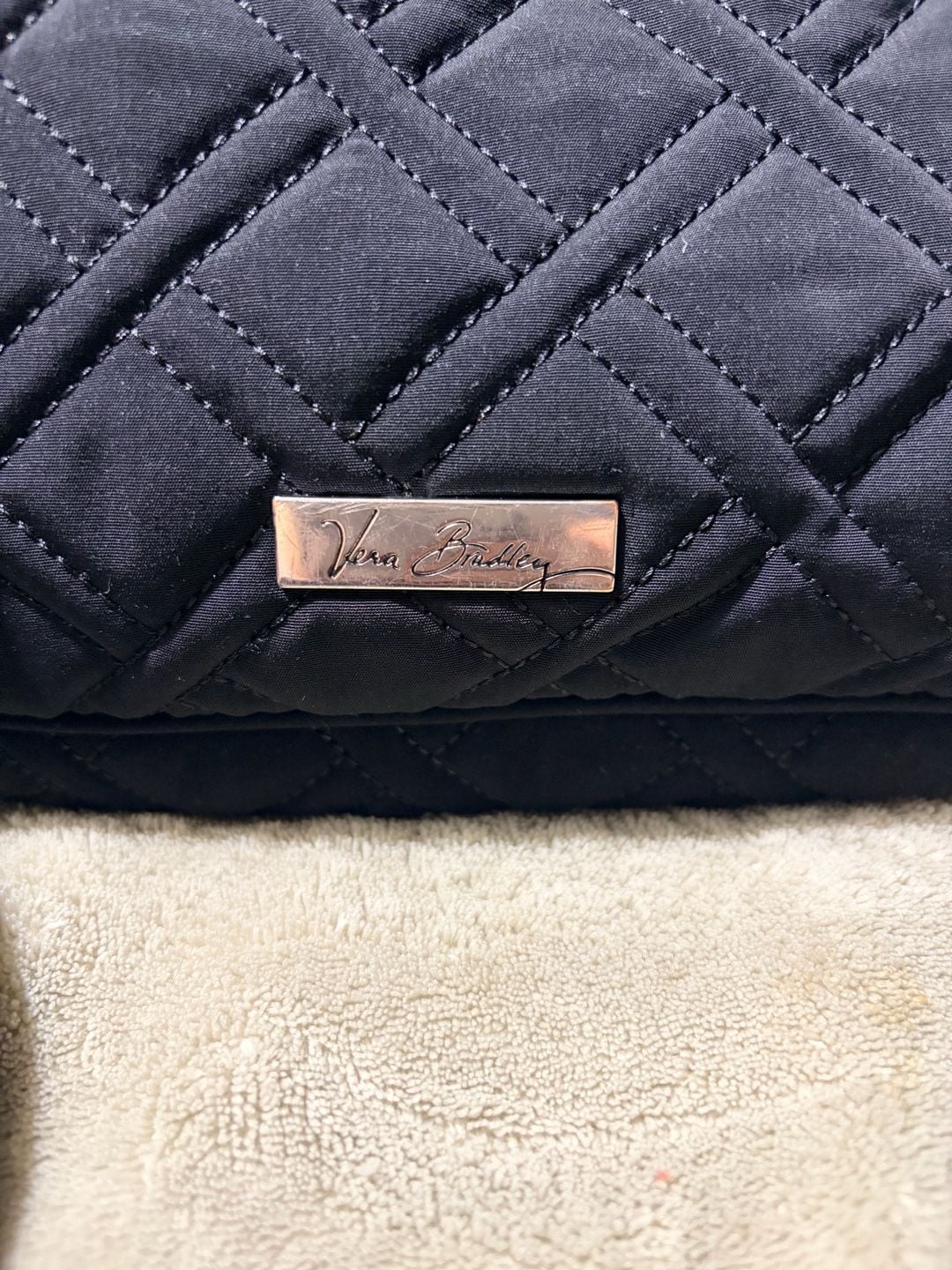 Solid Black Vera Bradley Triple Zip Hipster Bag Tote Purse Microfiber 6
