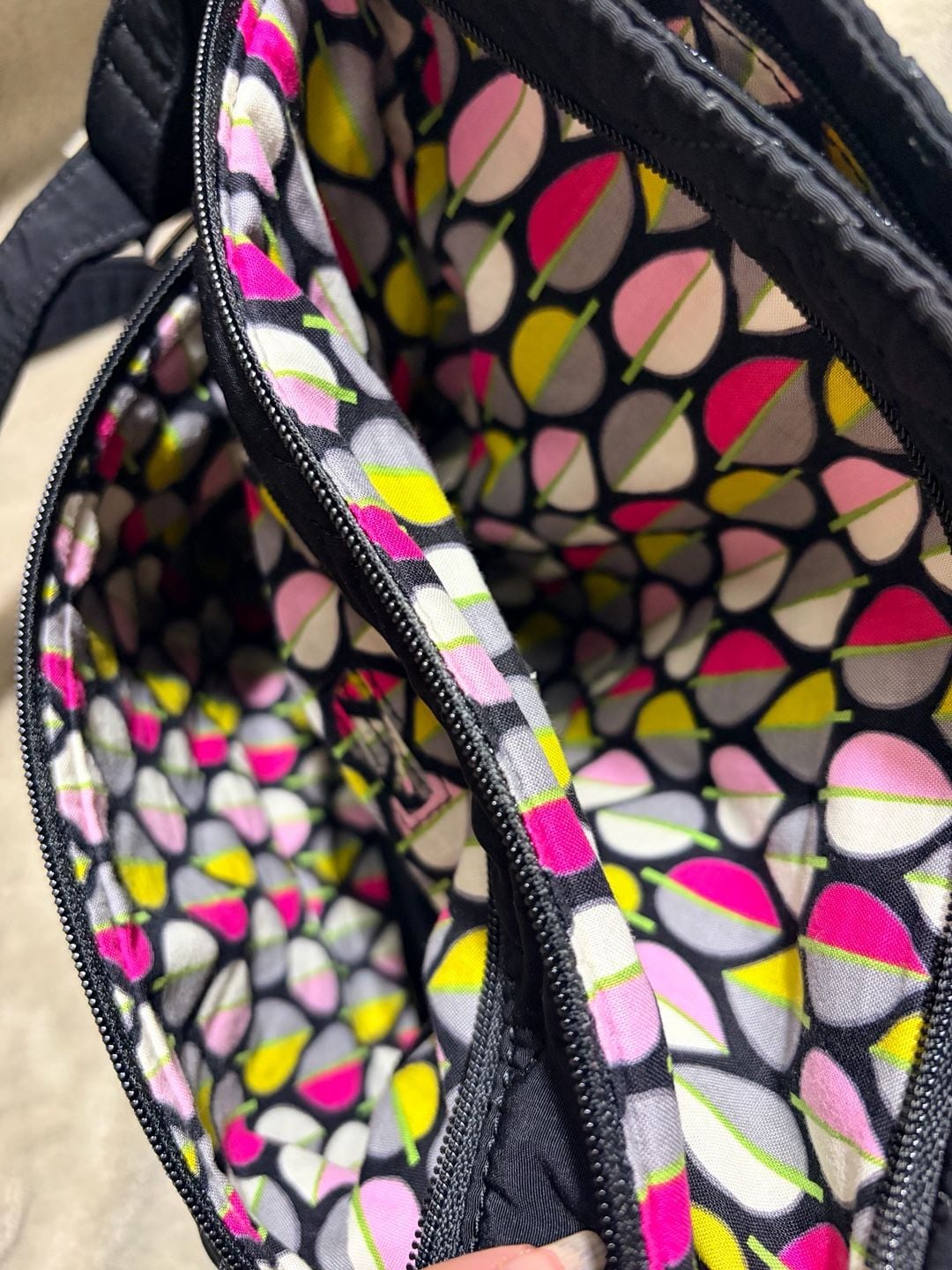 Solid Black Vera Bradley Triple Zip Hipster Bag Tote Purse Microfiber 8