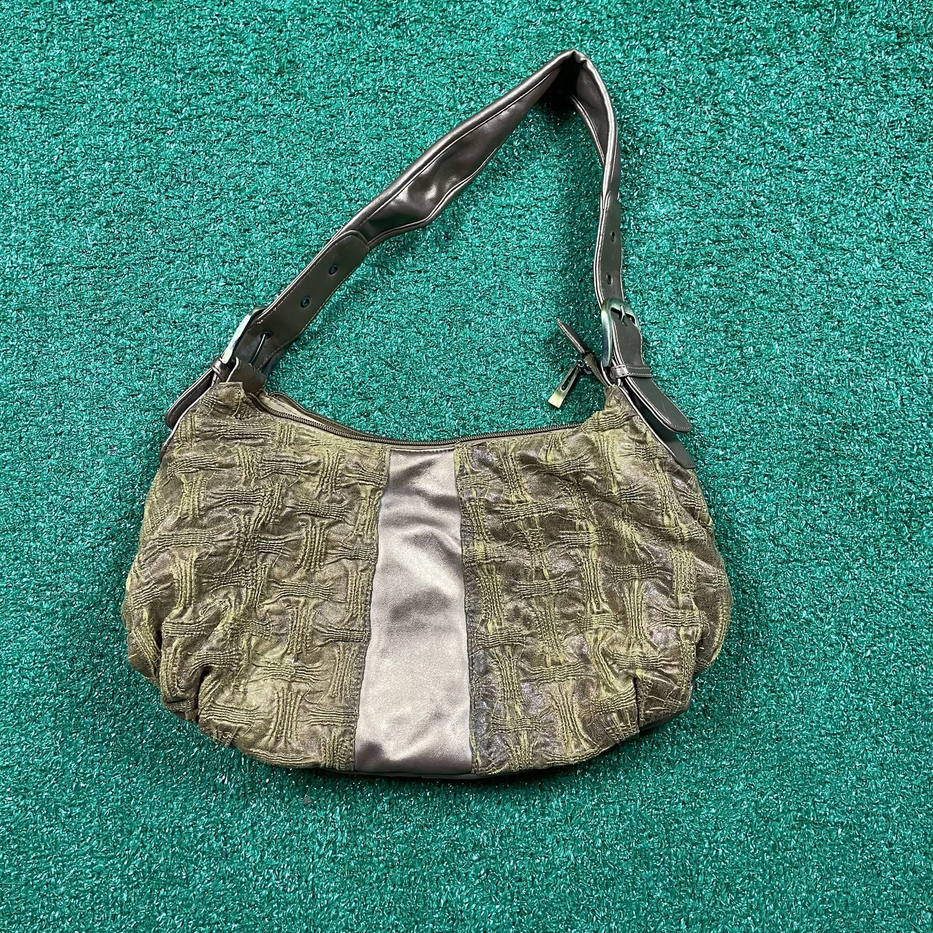 Mudd Vintage Y2K Metallic Bronze Hobo Shoulder Bag Textured Panels 2