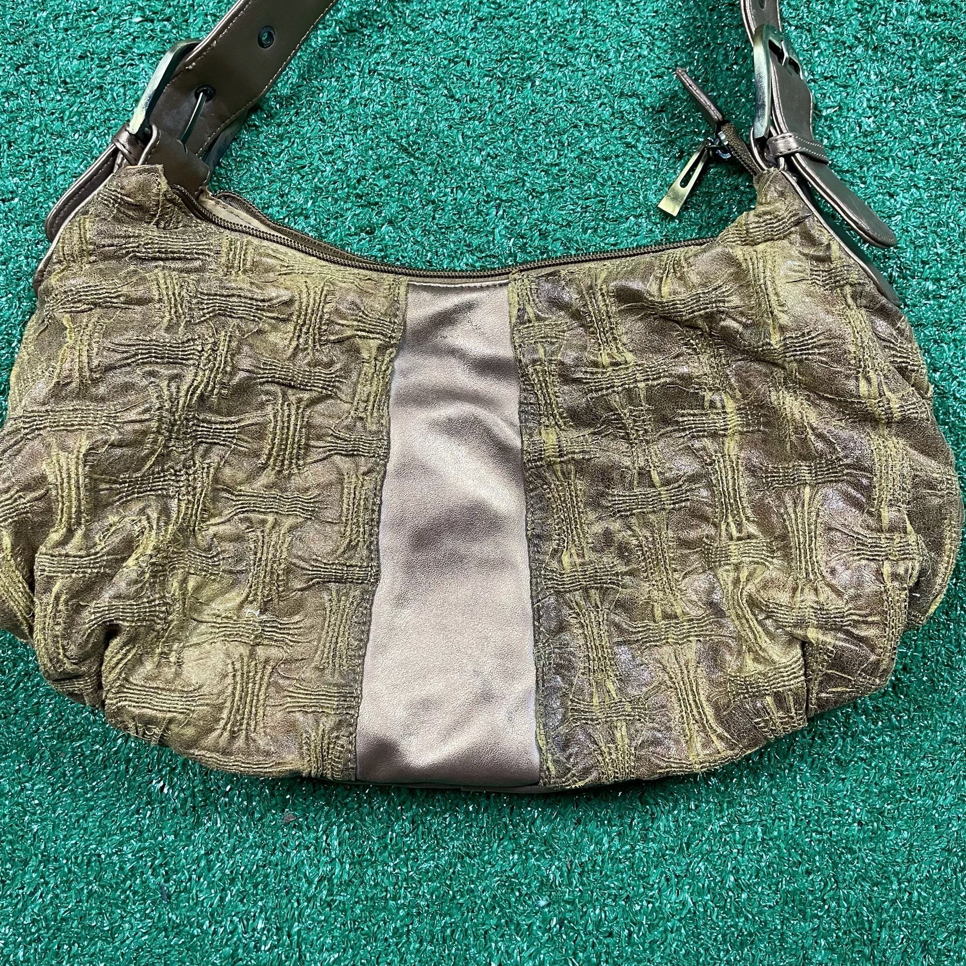 Mudd Vintage Y2K Metallic Bronze Hobo Shoulder Bag Textured Panels 3