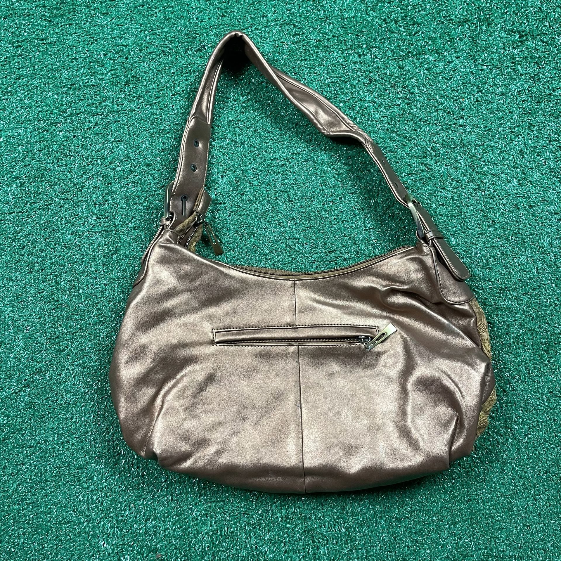 Mudd Vintage Y2K Metallic Bronze Hobo Shoulder Bag Textured Panels 4