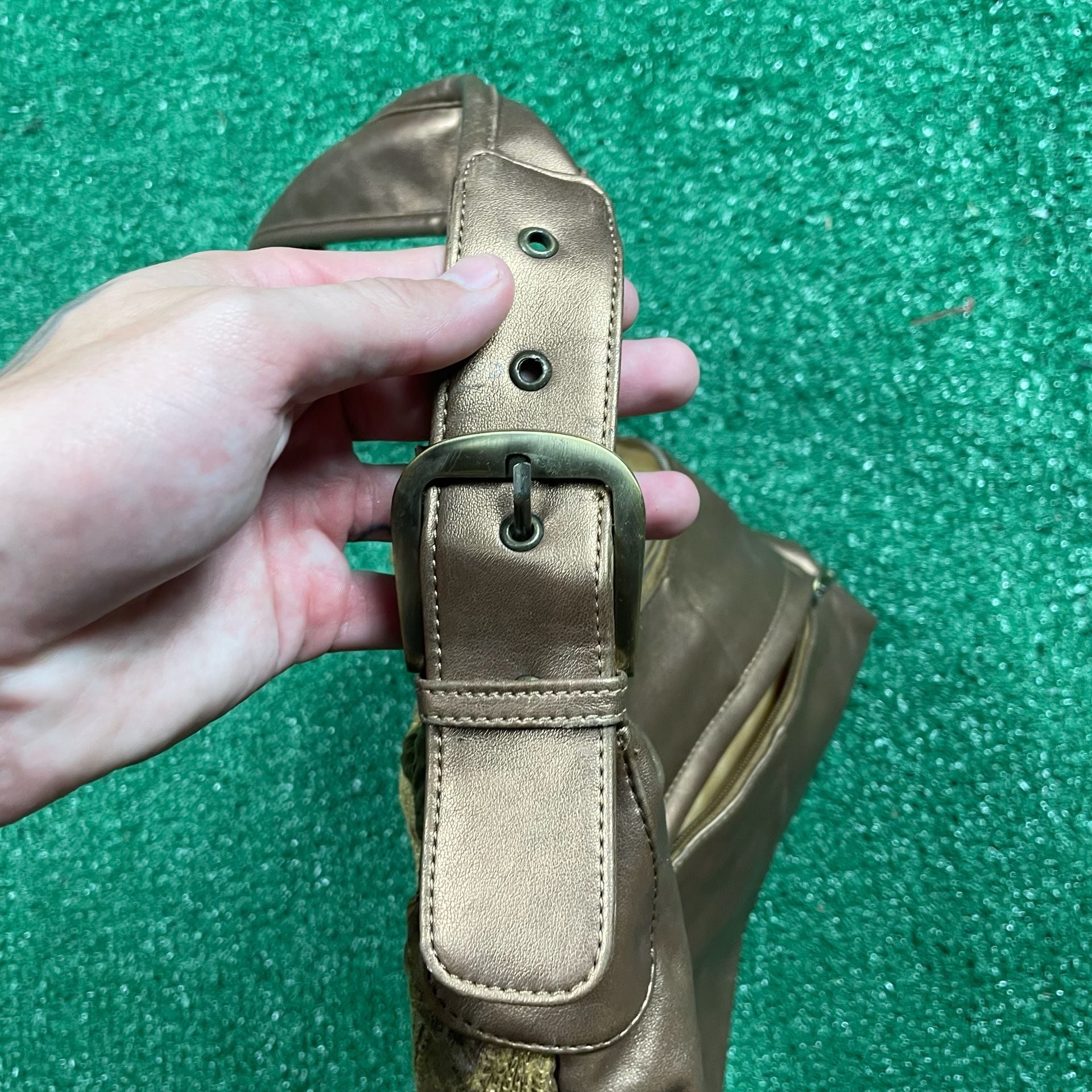 Mudd Vintage Y2K Metallic Bronze Hobo Shoulder Bag Textured Panels 8