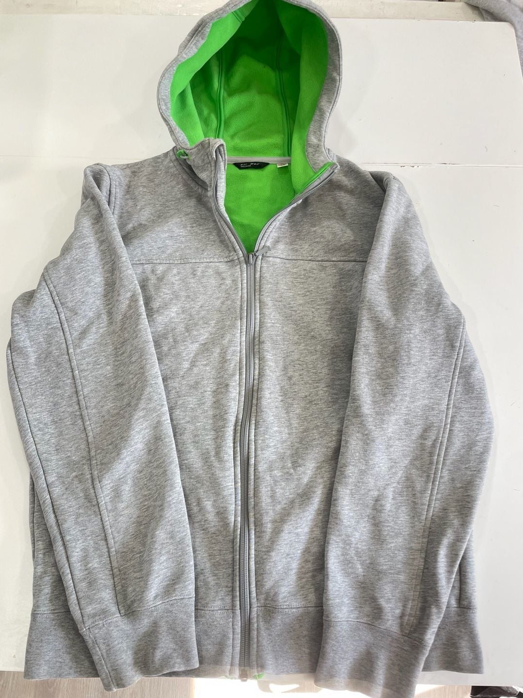 Uniqlo Full Zip Fleece Hoodie Size Medium Gray Lime Green 2