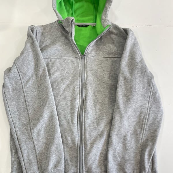 Uniqlo Full Zip Fleece Hoodie Size Medium Gray Lime Green