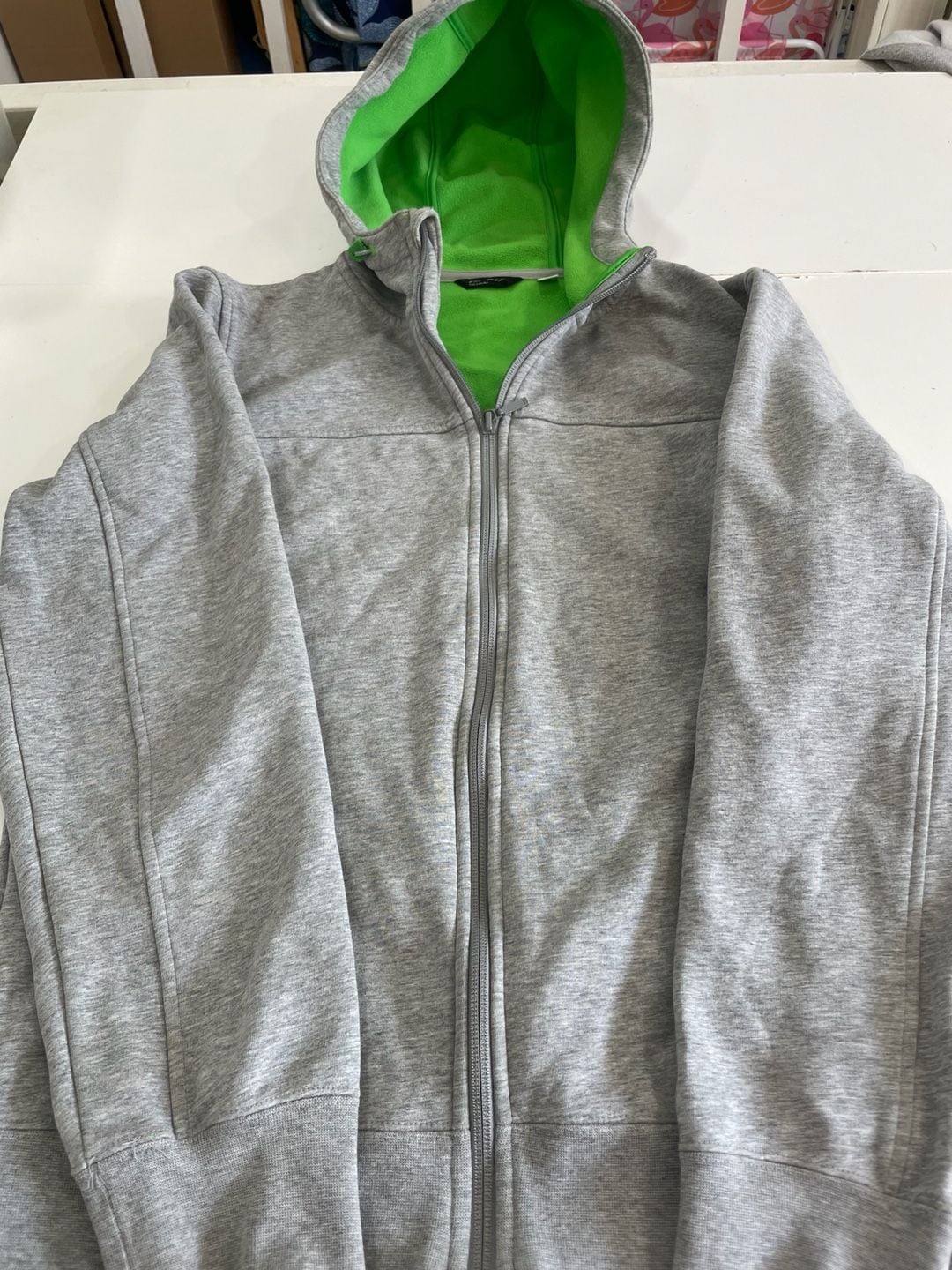 Uniqlo Full Zip Fleece Hoodie Size Medium Gray Lime Green 3