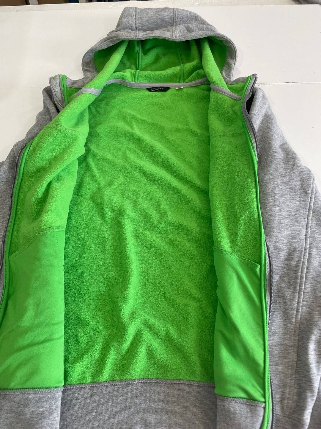 Uniqlo Full Zip Fleece Hoodie Size Medium Gray Lime Green 4