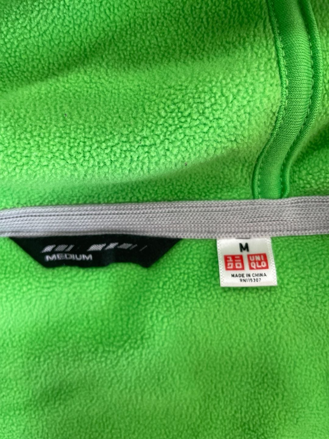 Uniqlo Full Zip Fleece Hoodie Size Medium Gray Lime Green 5