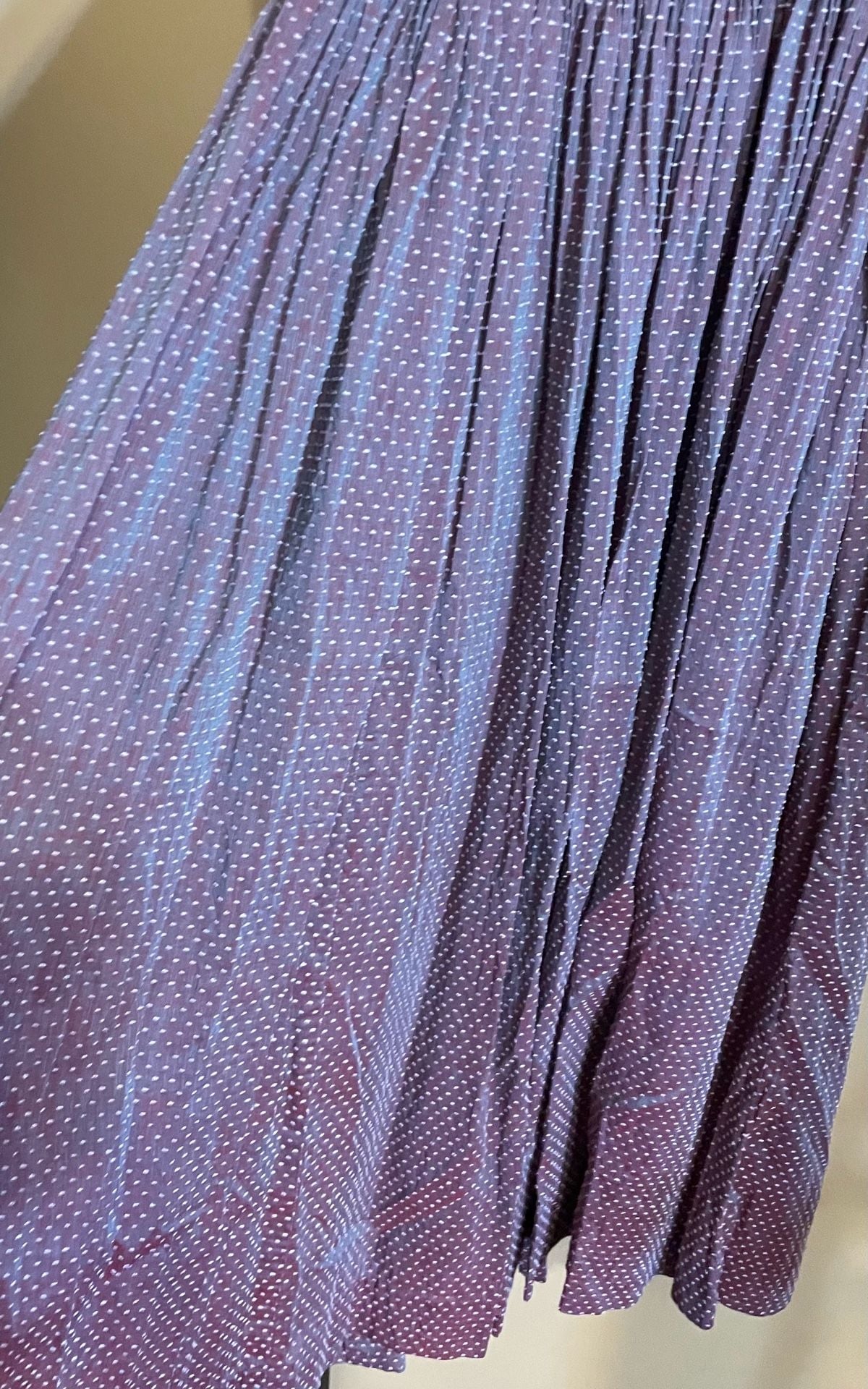 Vintage 1920s Purple Polka Dot Cotton Dress with Short Sleeves and Pleated Skirt 5