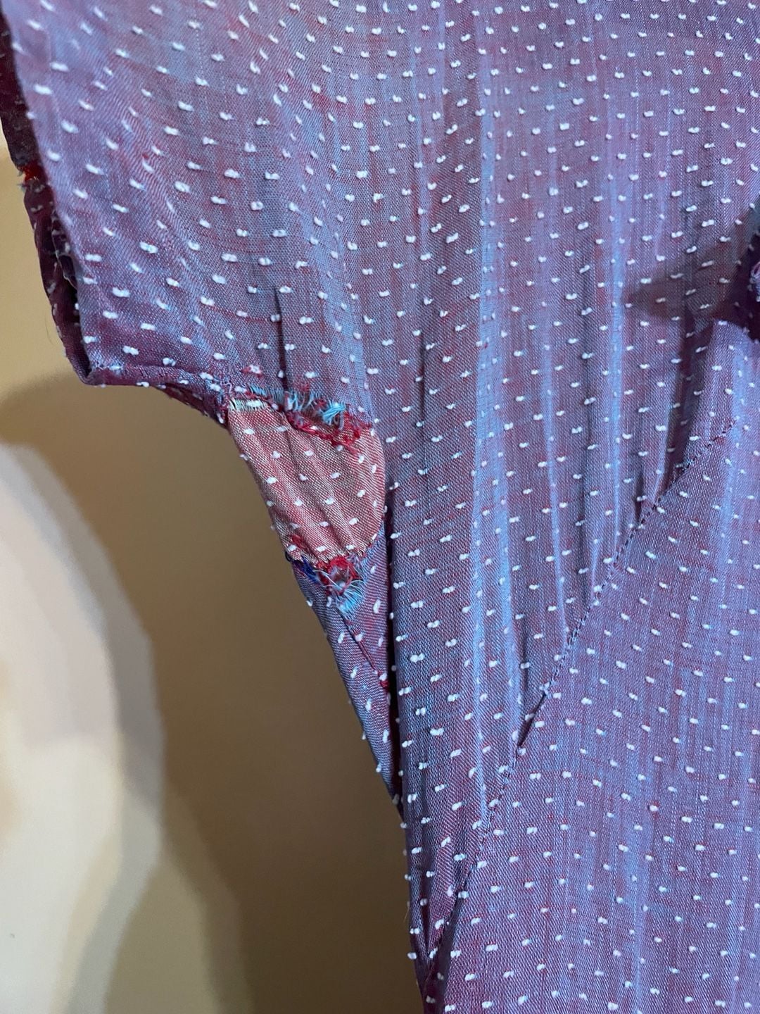 Vintage 1920s Purple Polka Dot Cotton Dress with Short Sleeves and Pleated Skirt 6