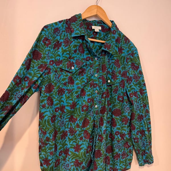 Sundance Floral Button Up Shirt Size XL Blue Green Red Long Sleeve