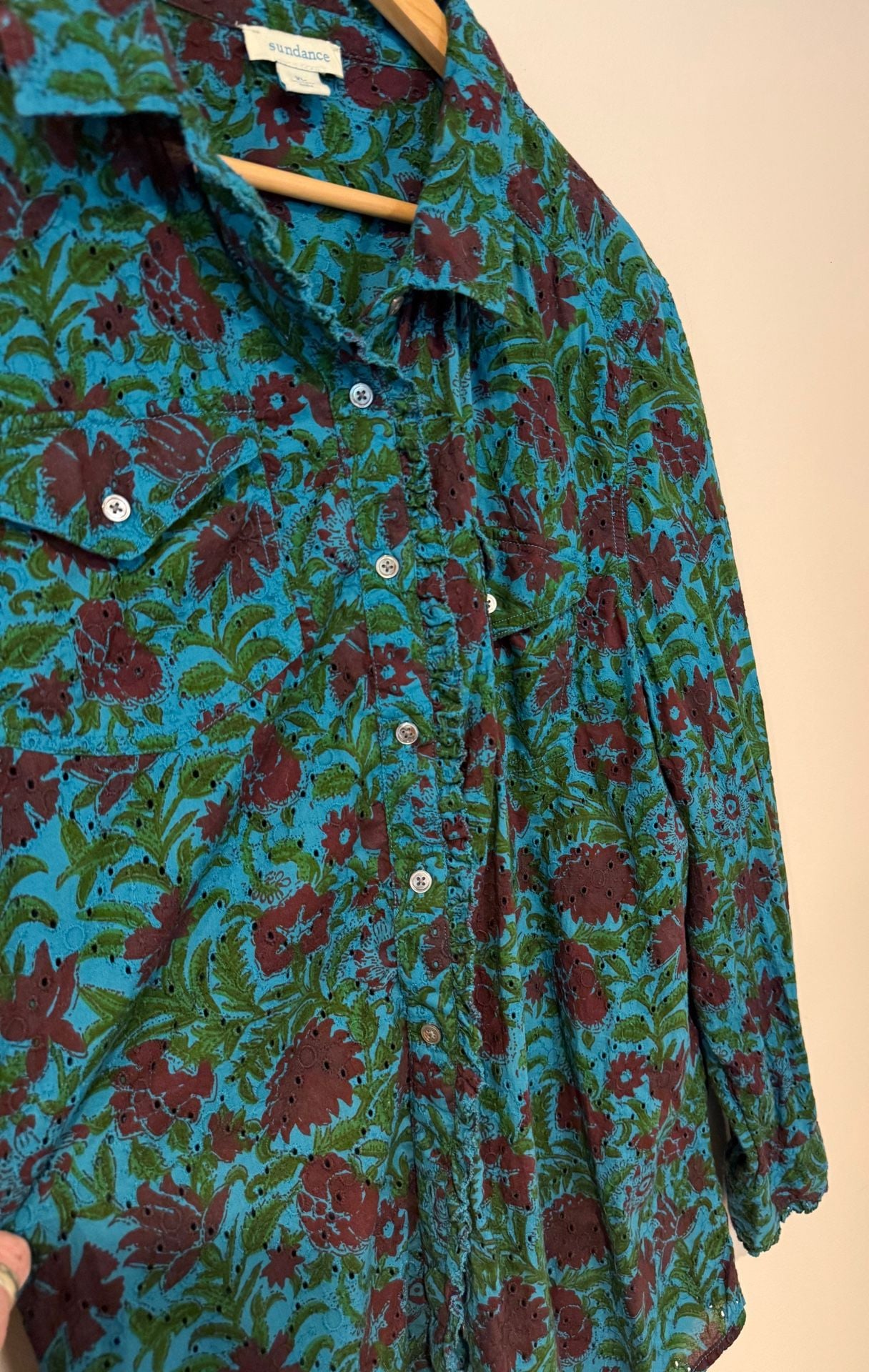 Sundance Floral Button Up Shirt Size XL Blue Green Red Long Sleeve 3
