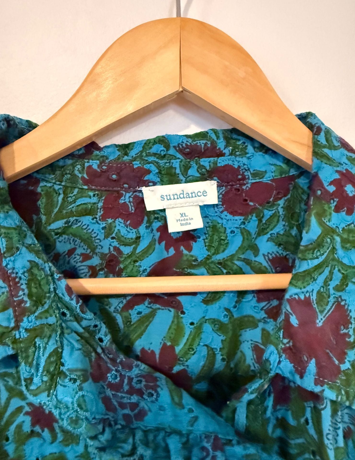 Sundance Floral Button Up Shirt Size XL Blue Green Red Long Sleeve 4