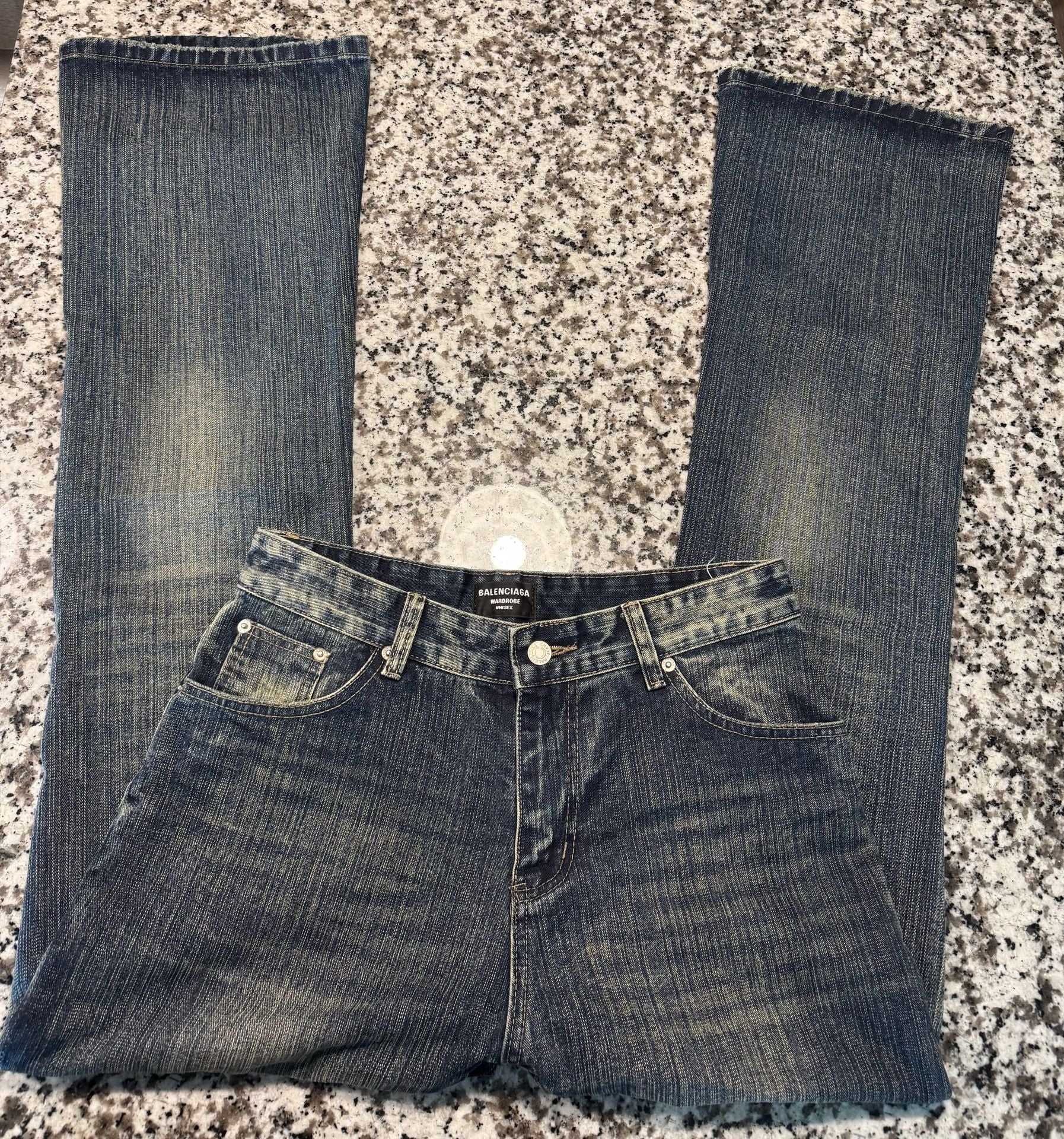 Balenciaga Distressed Faded Wash Flared Bootcut Jeans Blue 2