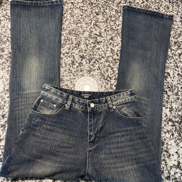 Balenciaga Distressed Faded Wash Flared Bootcut Jeans Blue