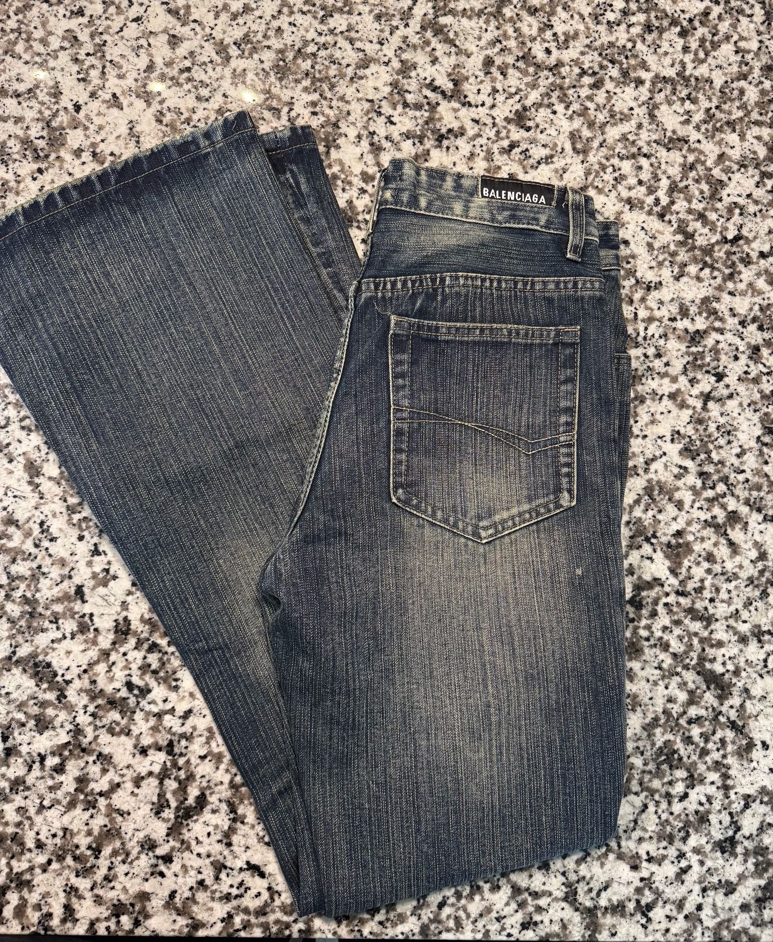 Balenciaga Distressed Faded Wash Flared Bootcut Jeans Blue 3