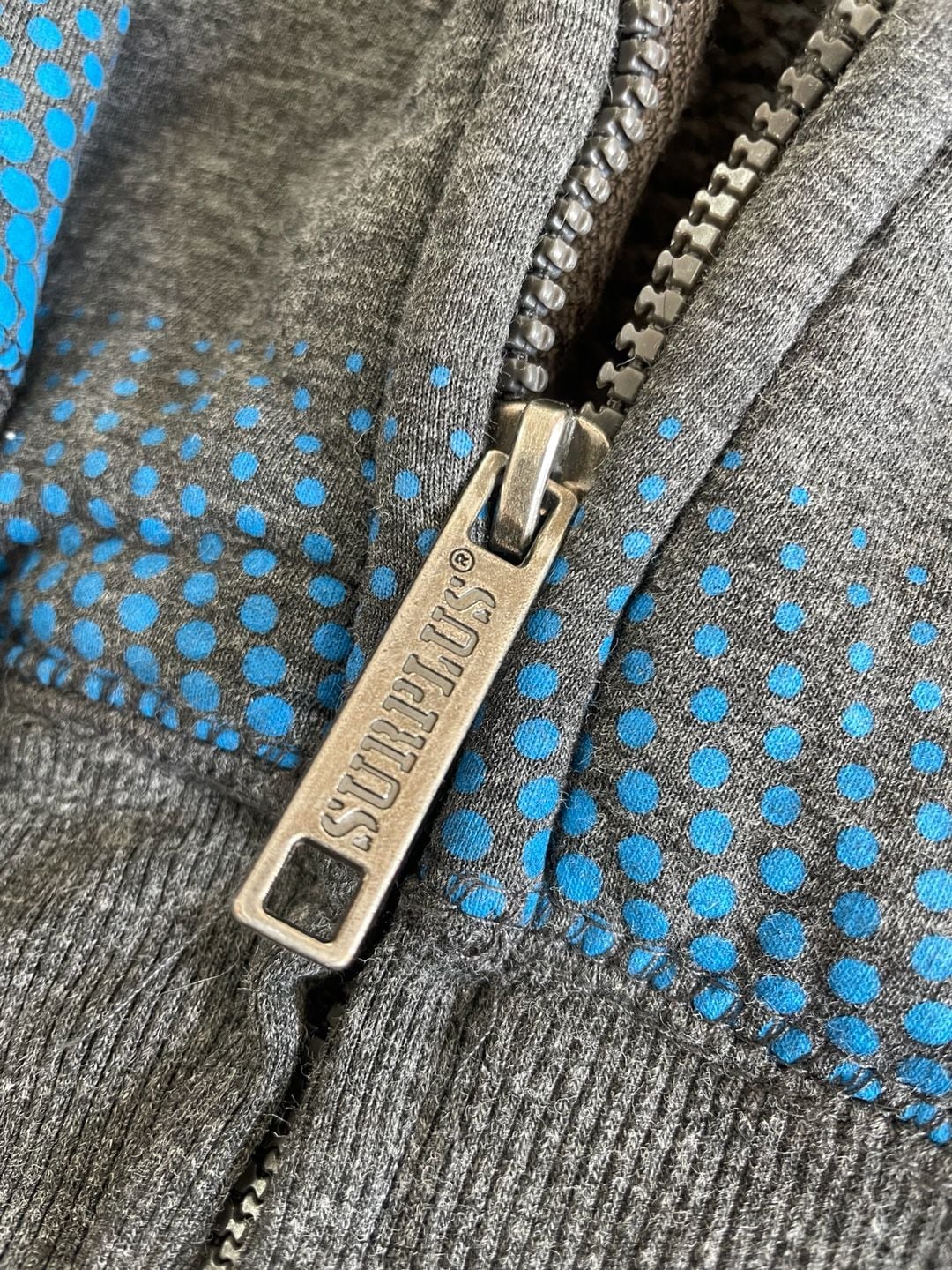 Surplus Zip Up Hooded Striped Sweater jacket Gray Blue Sherpa warm winter cozy 7