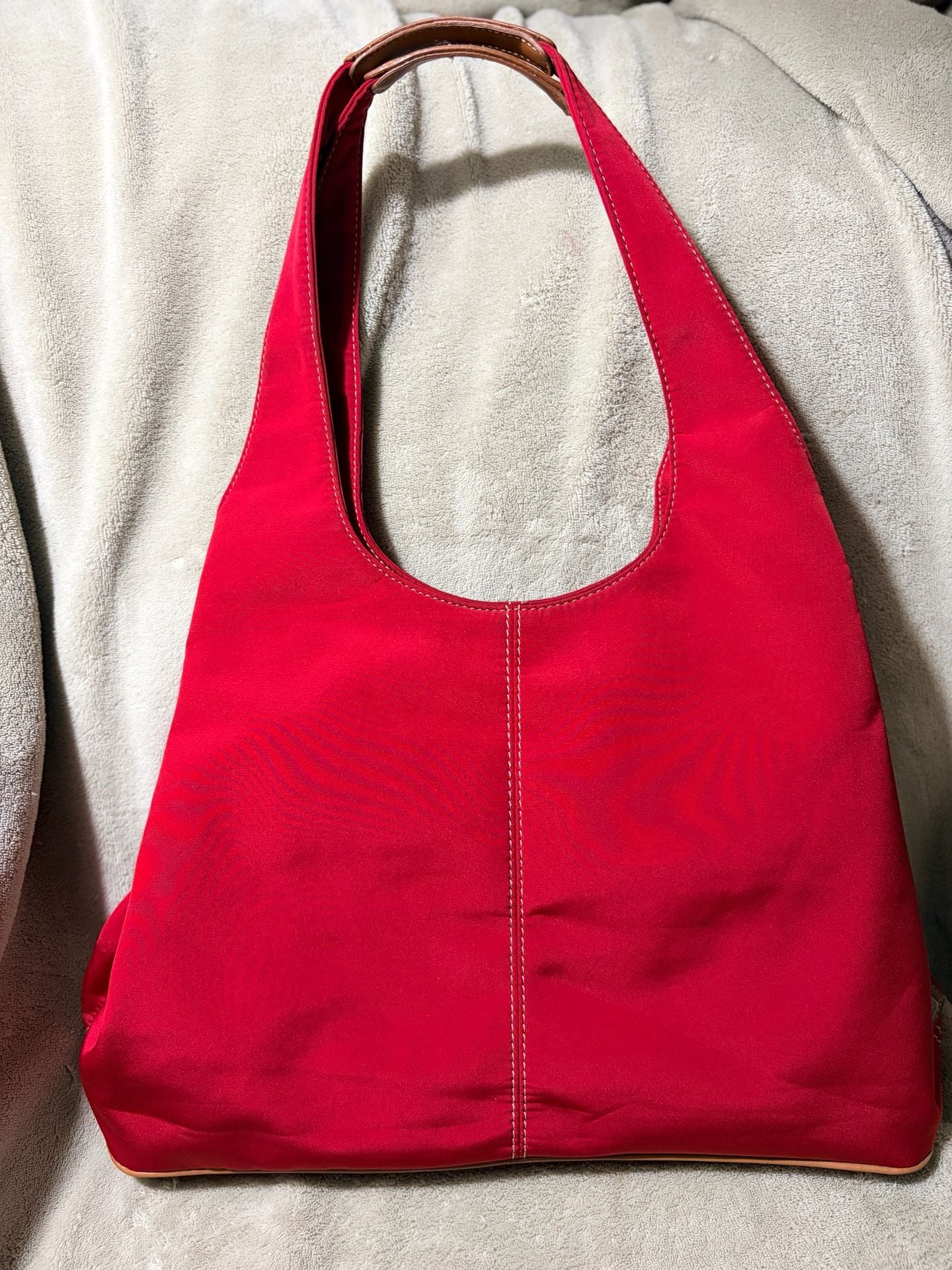 Nine West Red Canvas Shoulder Bag with Brown Trim 2