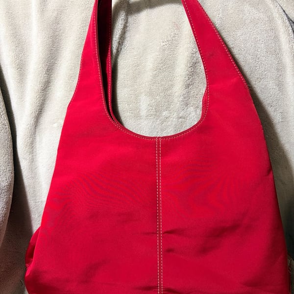 Nine West Red Canvas Shoulder Bag with Brown Trim