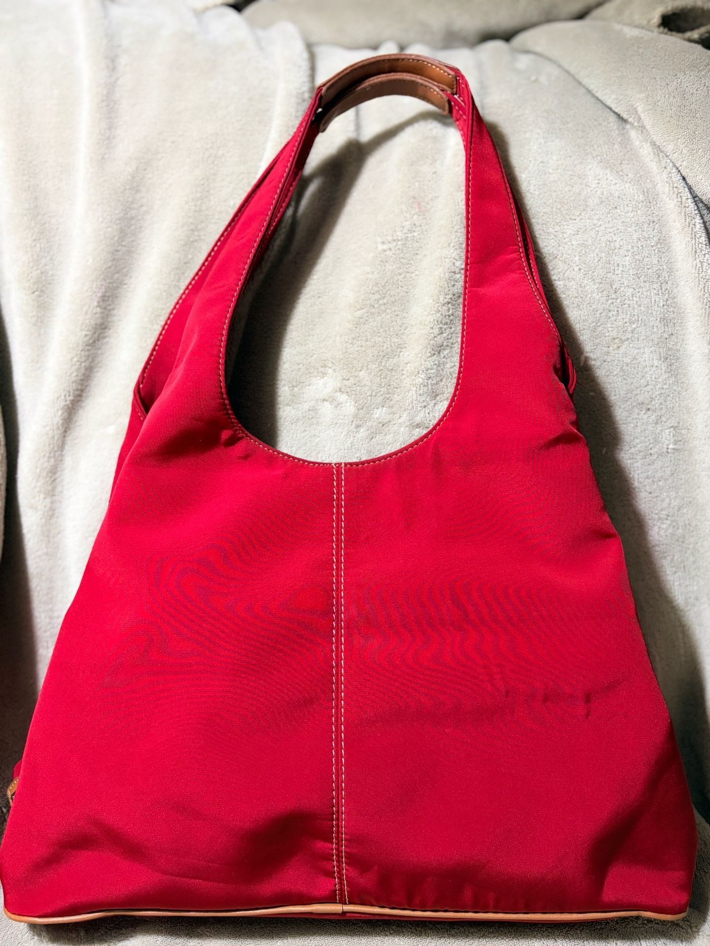 Nine West Red Canvas Shoulder Bag with Brown Trim 3